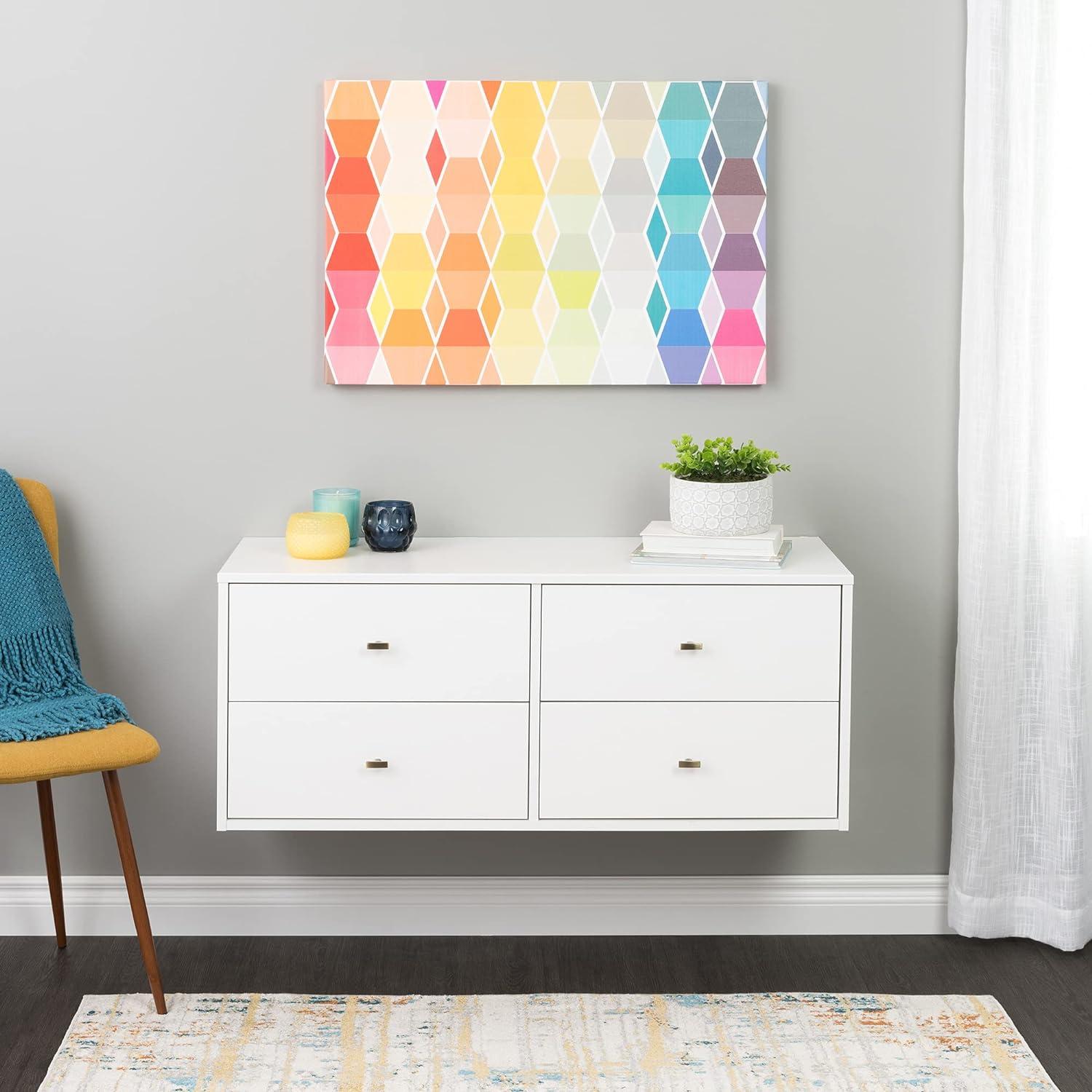 Serenity White Floating Dresser with Brushed Brass Knobs