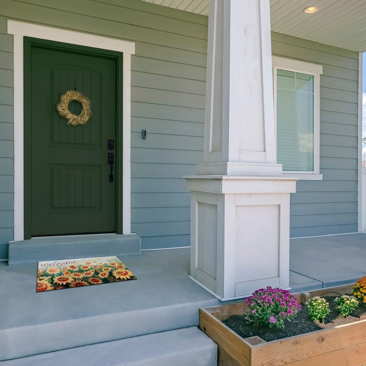 Achim Welcome Rubber Outdoor Doormat, Sunflower Field, 18" x 30"