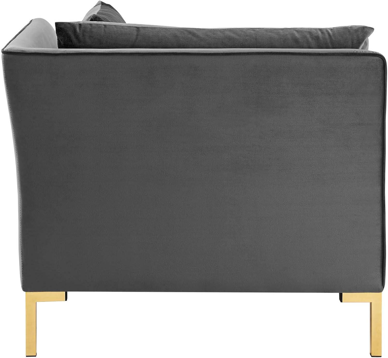 Glam Deco Gray Velvet 103" Sectional Sofa with Gold Legs