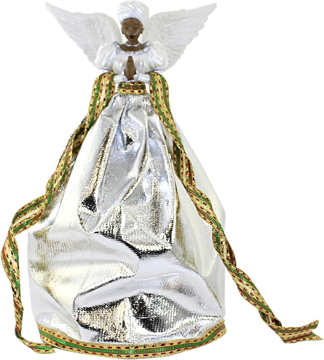 Silver Resin Angel Figurine with Golden Accents