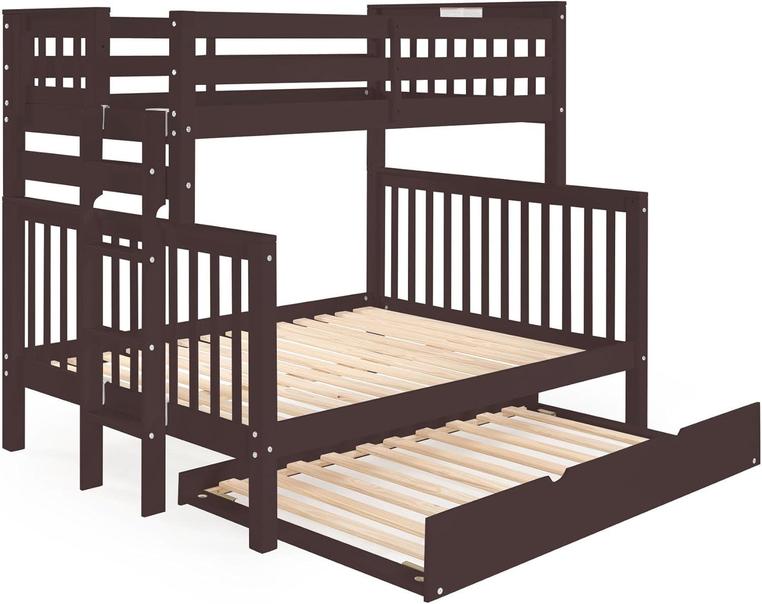 Bedz King Bunk Beds Twin over Full Mission Style with End Ladder and a Twin Trundle, Dark Cherry
