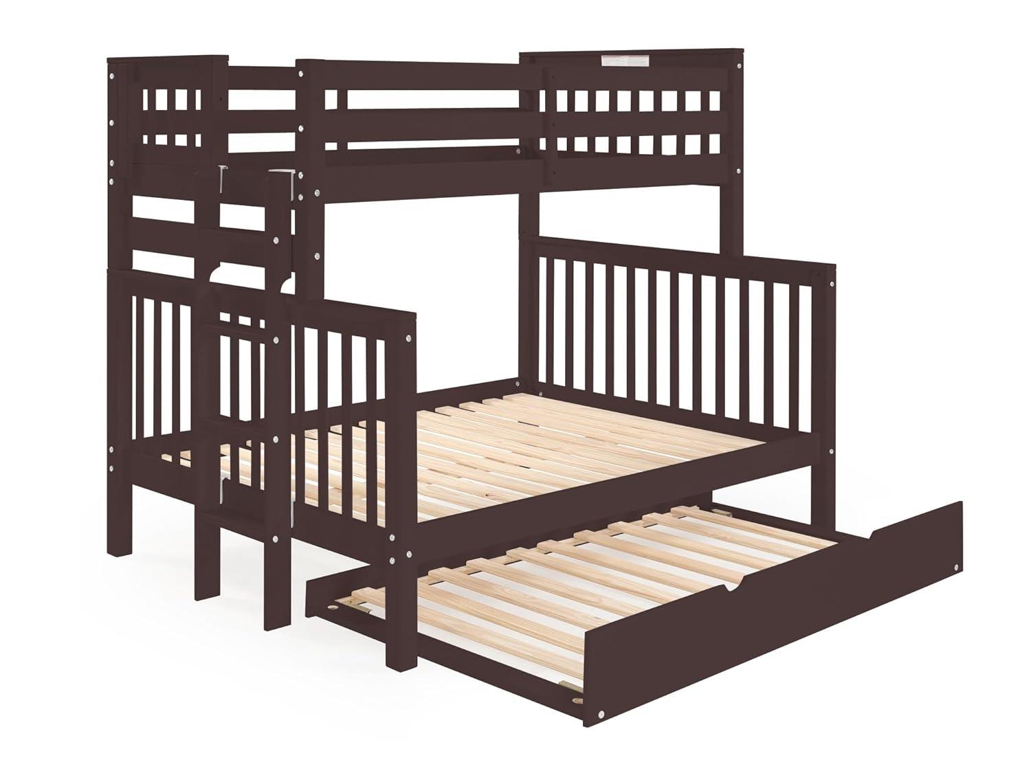 Bedz King Bunk Beds Twin over Full Mission Style with End Ladder and a Twin Trundle, Dark Cherry