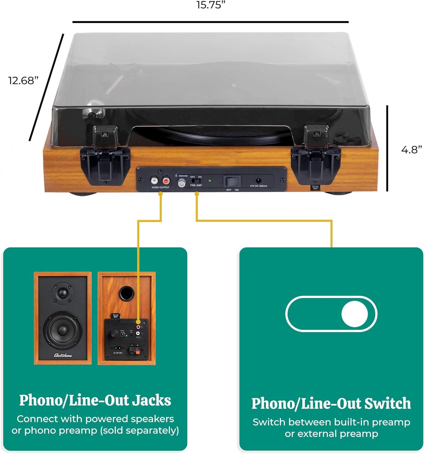 Teak Belt-Drive Turntable with Clear Dust Cover