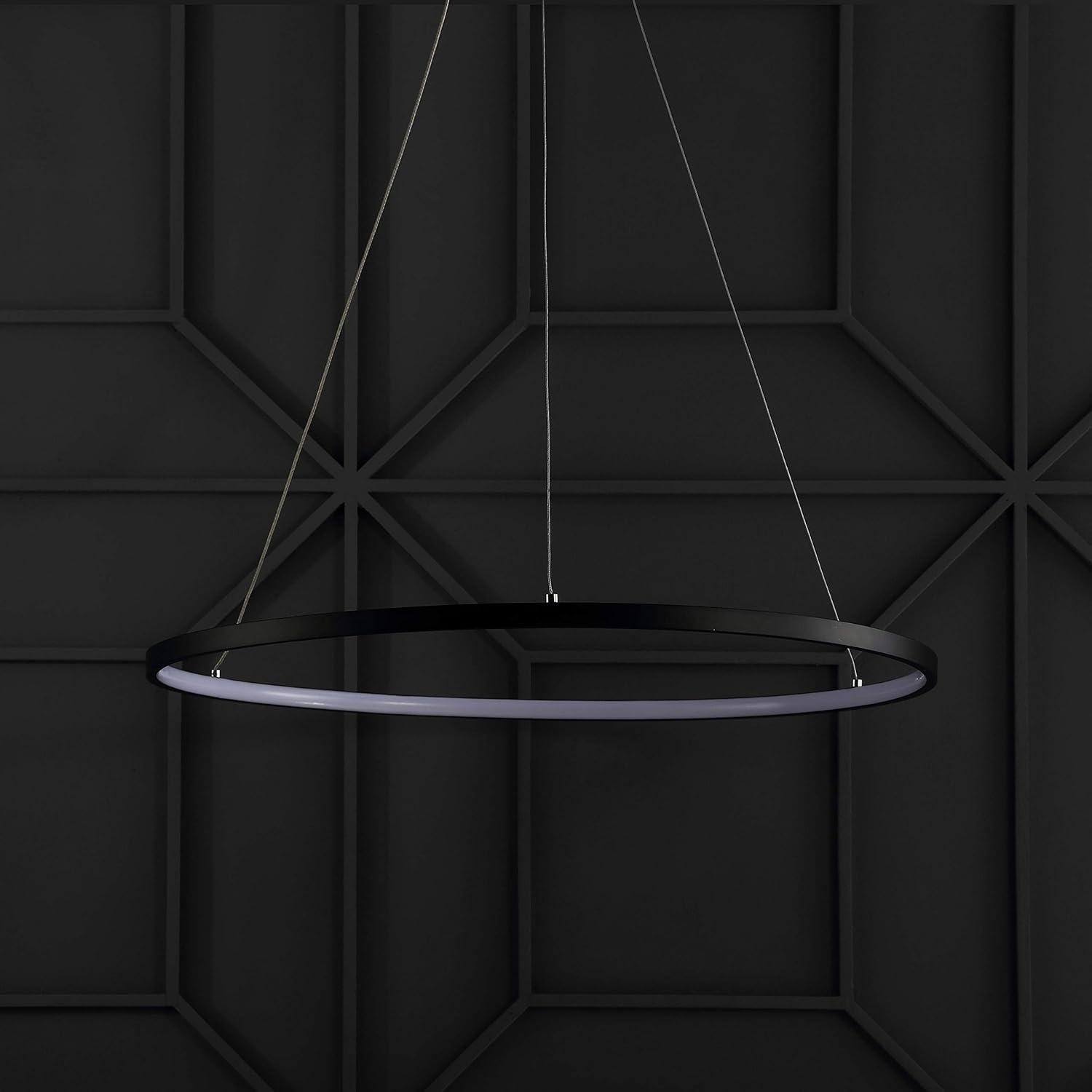 JONATHAN Y Brice 23.75" Modern Contemporary Metal Round Integrated LED Pendant, Matte Black