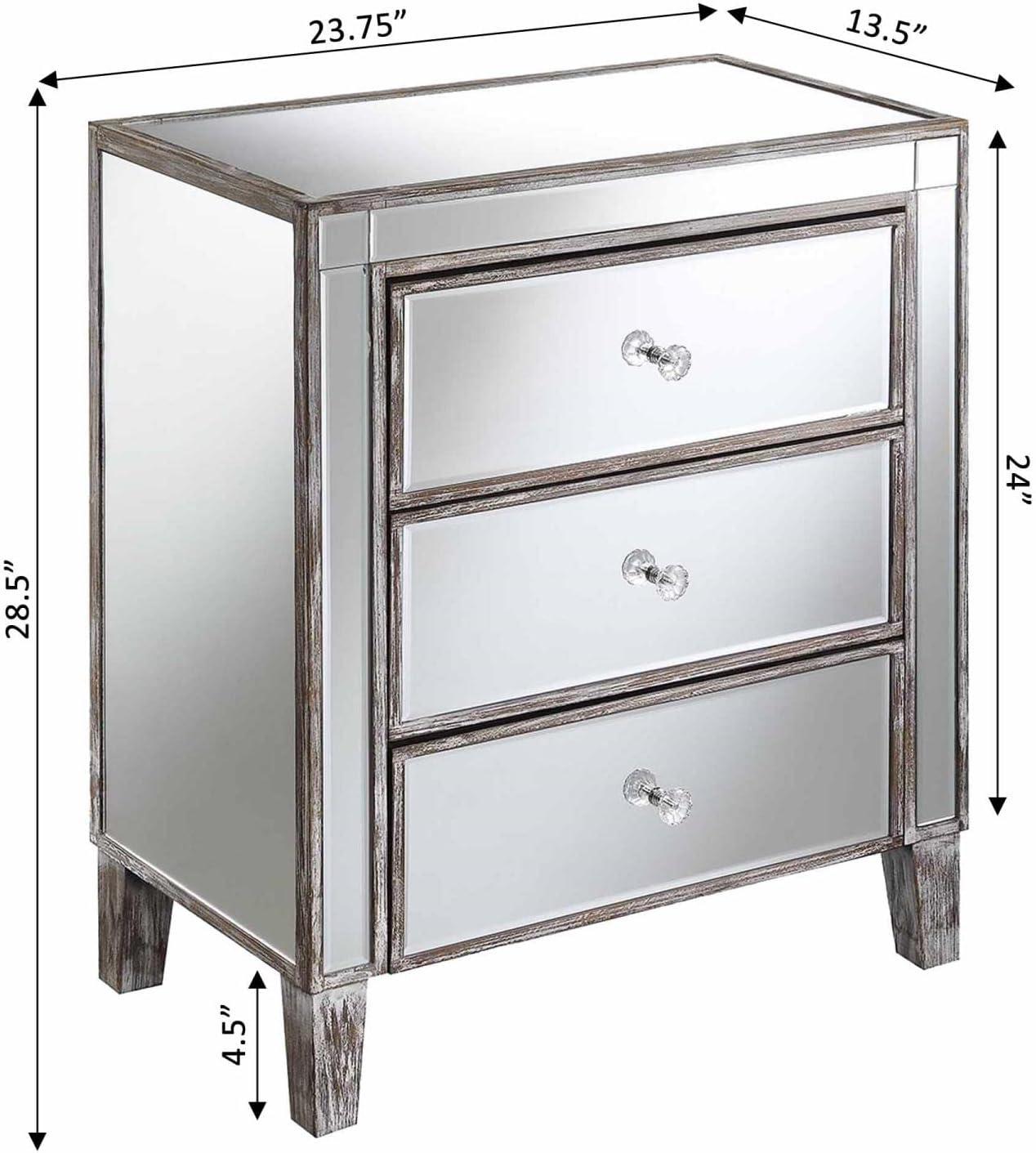 Convenience Concepts 413859WGY Gold Coast Large 3 Drawer Mirrored End Table