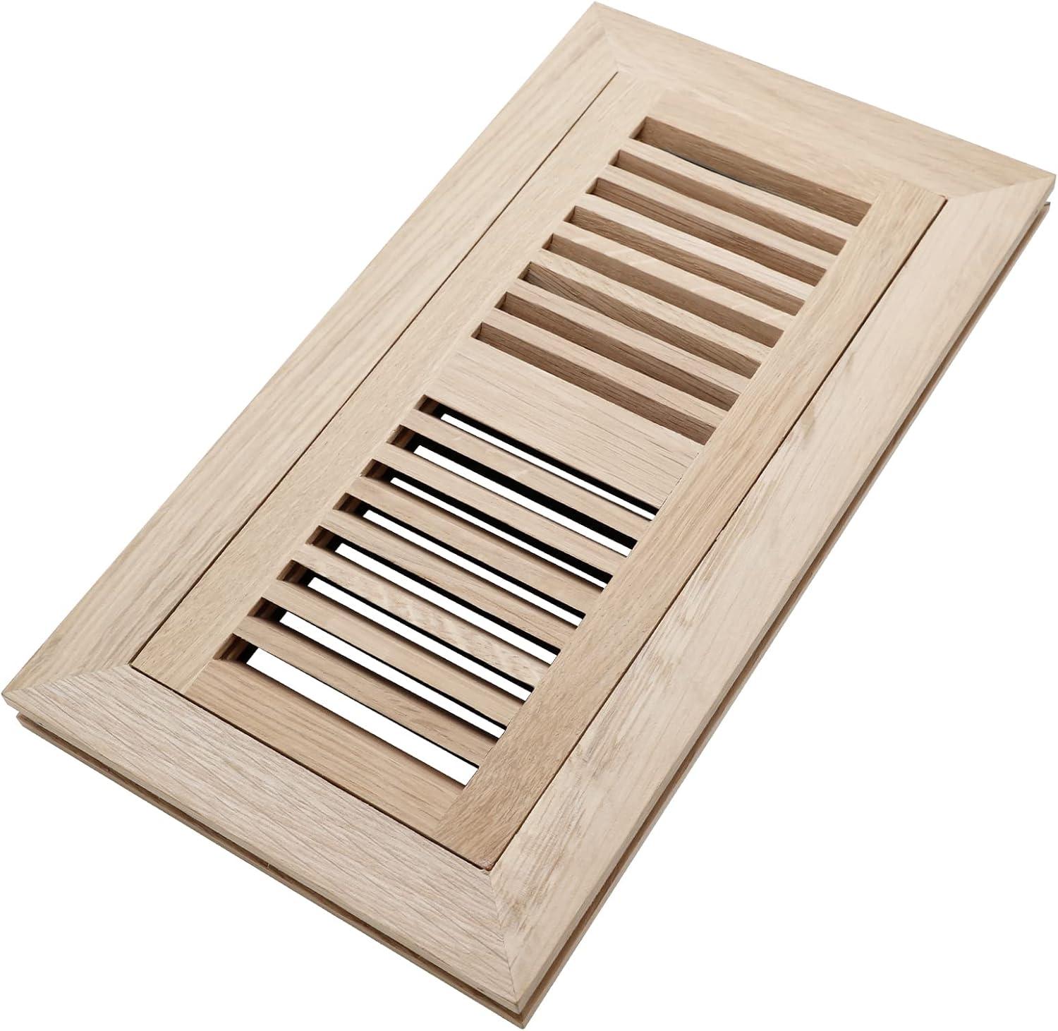 Hardwood White Oak Floor Register, Flush Mount with Frame, 4x10 Inch, Unfinished