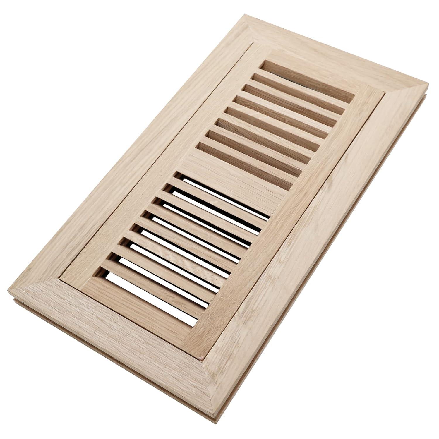 Hardwood White Oak Floor Register, Flush Mount with Frame, 4x10 Inch, Unfinished
