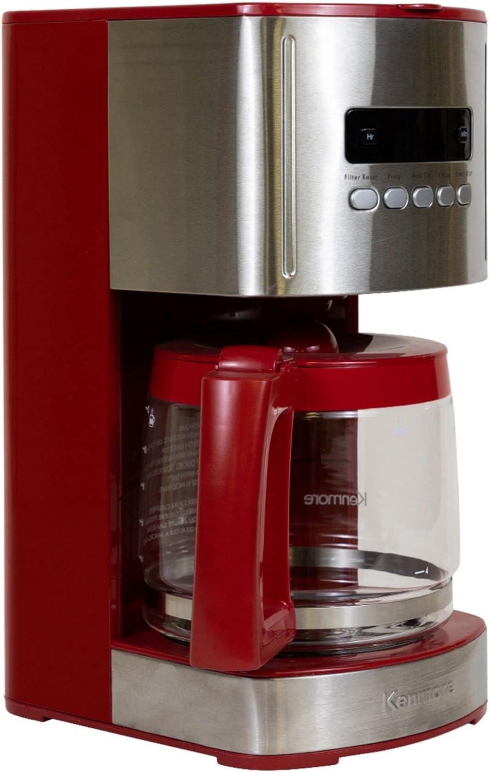 Kenmore Drip Coffee Maker - 12 Cup Programmable Cafe Machine With Glass Pot, Red