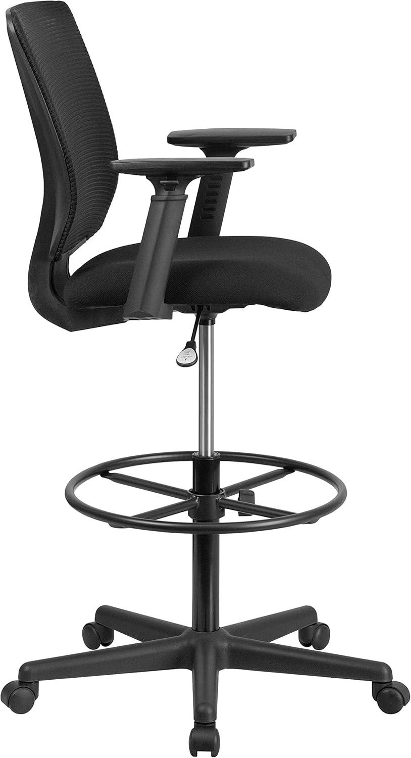 Sinda Mid-Back Mesh Drafting Chair w/ Fabric Seat, Adjustable Foot Ring and Arms