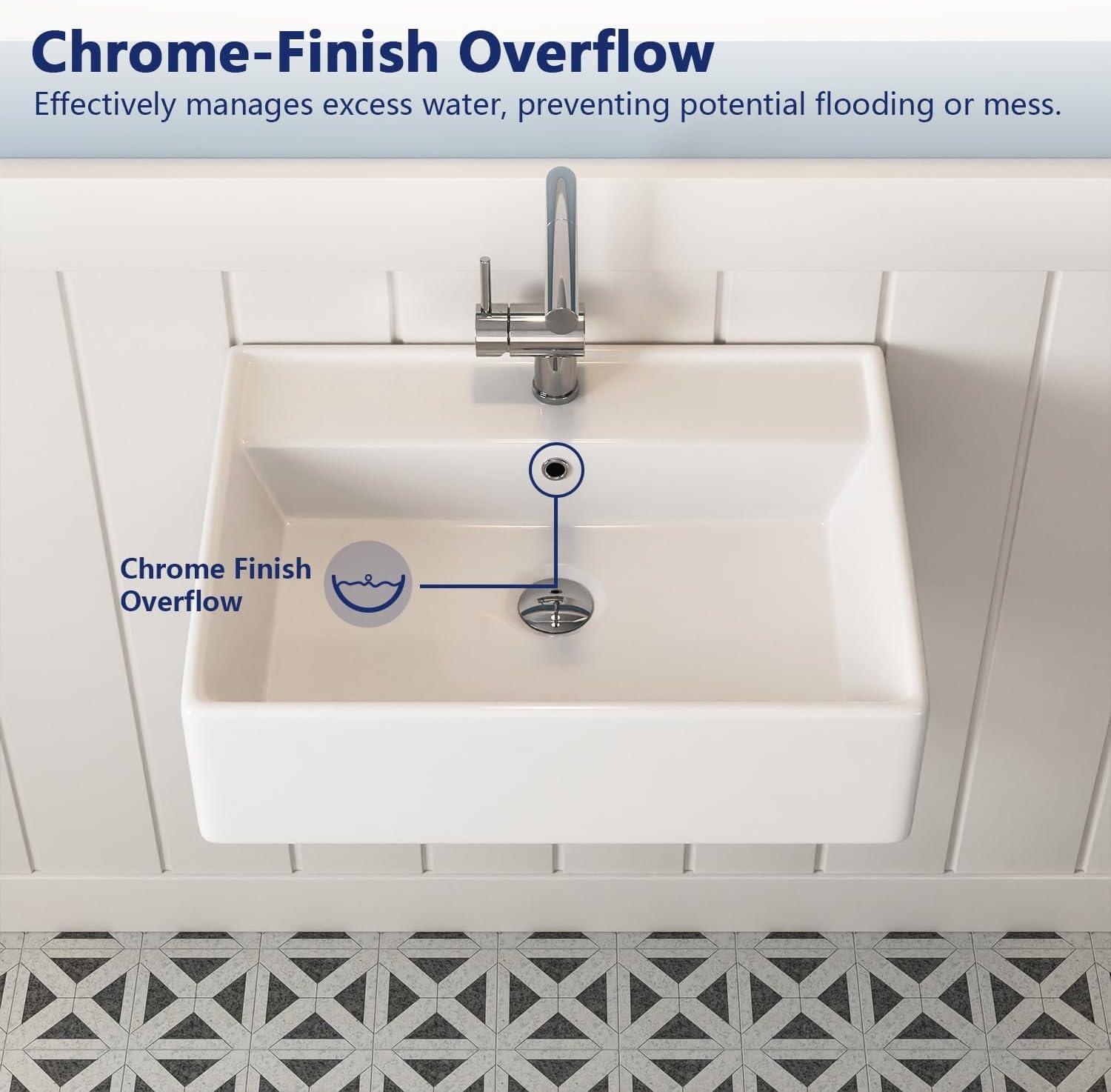23'' x 18'' White Rectangular Vitreous China Wall Mount Bathroom Sink with Overflow