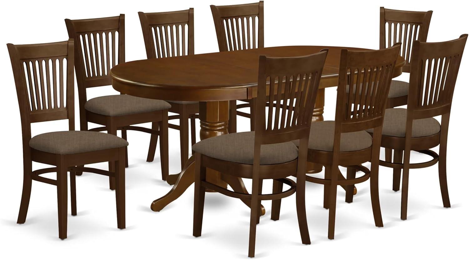 East West Furniture Vancouver 9 Piece Modern Wood Water-Resistant Dining Table with Chair, Chocolate