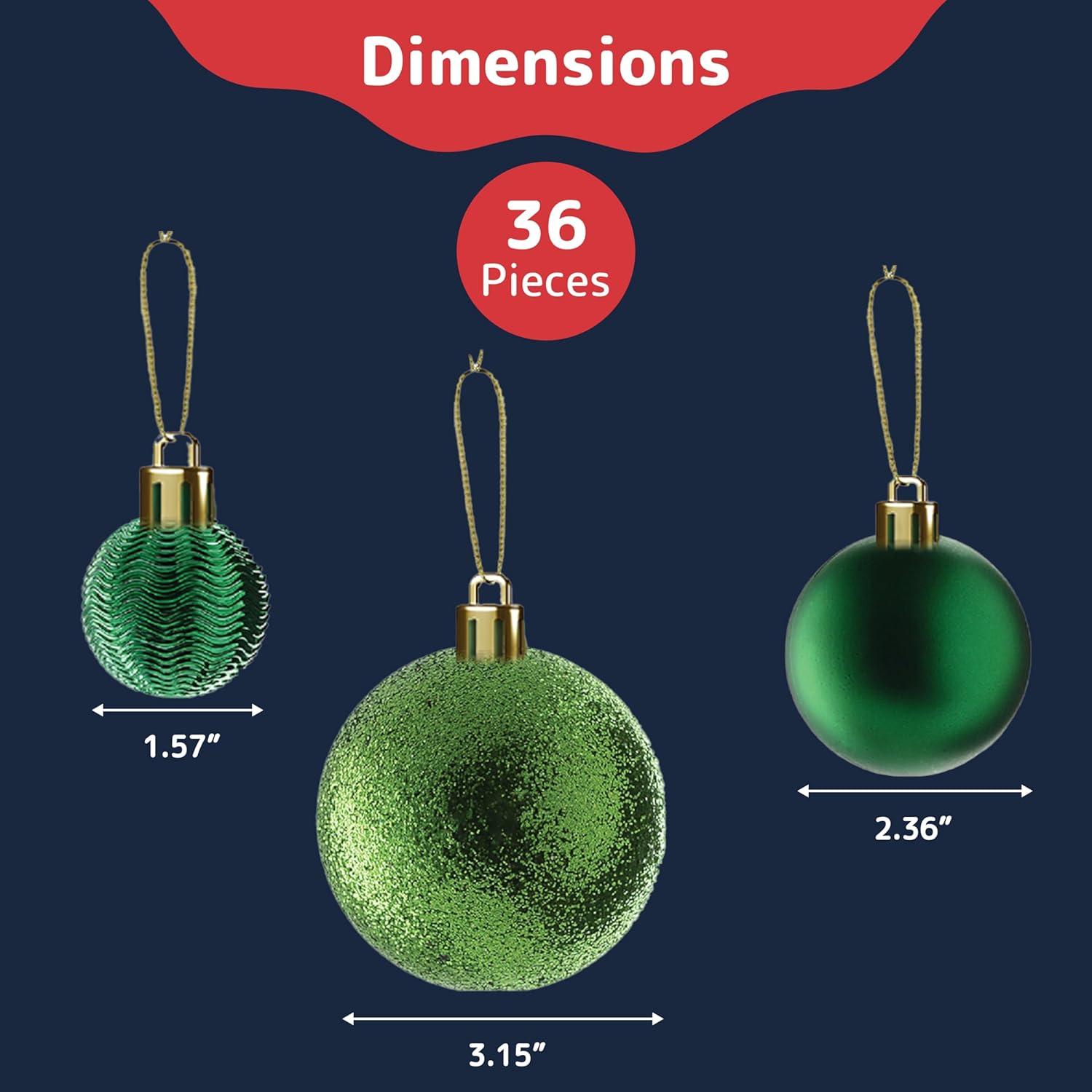 Prextex Christmas Ball Ornaments for Christmas Decorations - 36 pcs, Green