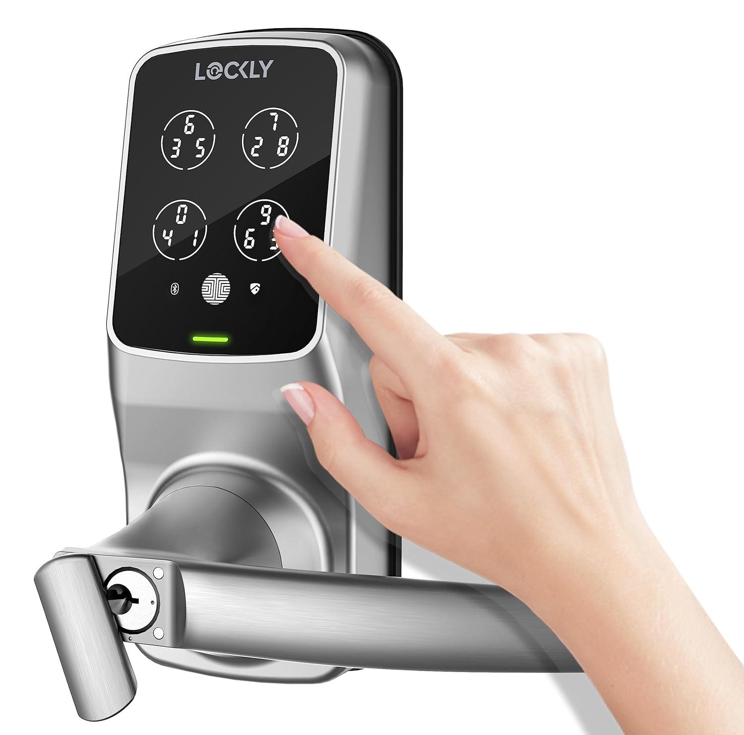 Lockly Smart Lock Model 6S, Bluetooth Smart Door Lock, Keyless Entry Door Lock, Touchscreen Keypad, App Control, eKeys and Offline Access Code, Auto Lock - Satin Nickel