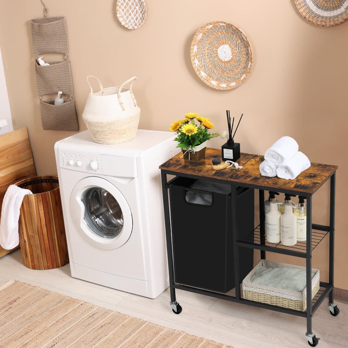 Laundry Hamper, Laundry Sorter with Three Shelf, Laundry Basket Organizer Section with Removable Laundry Bags for Clothes,Pull-Out Laundry Basket with Shelf,for Laundry Room