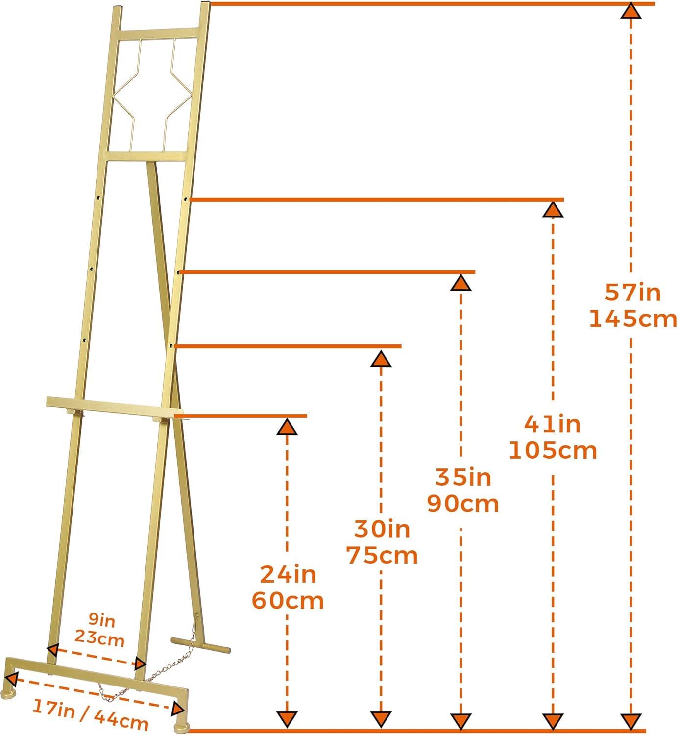 Gold Adjustable Metal Floor Easel with Chain Support