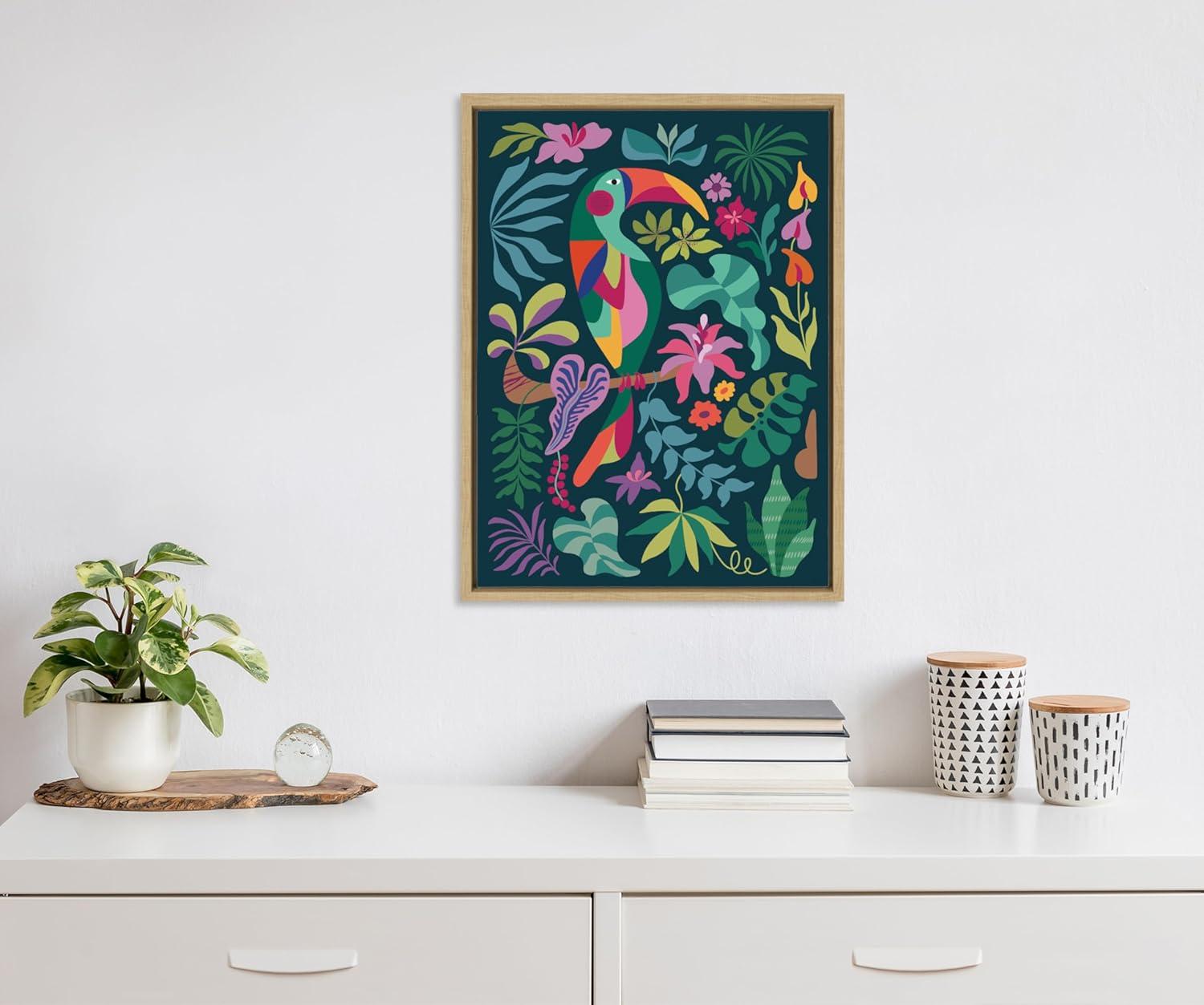 Kate & Laurel All Things Decor 18"x24" Sylvie Tropical Toucan Wall Art by Rachel Lee Natural: Mid-Century Modern Canvas