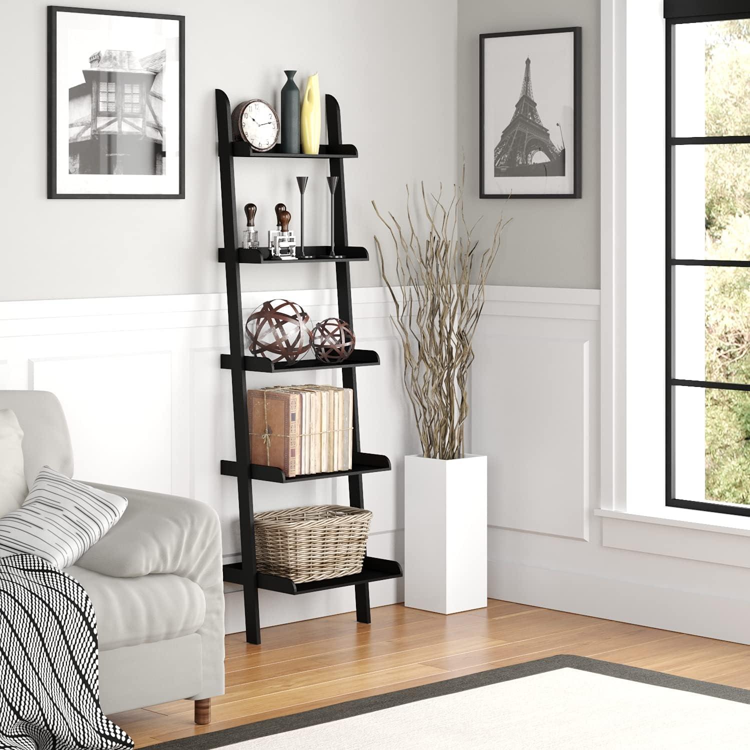 Ballucci Lado 5-Tier 67" H x 18" W Wood Leaning Ladder Bookcase