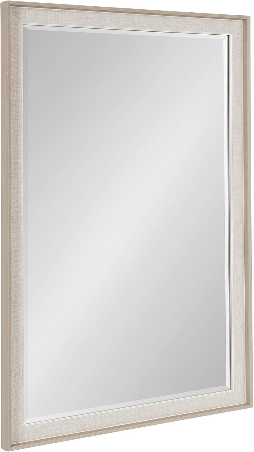 Natural Linen Texture Rectangular Wall Mirror with Beveled Edge