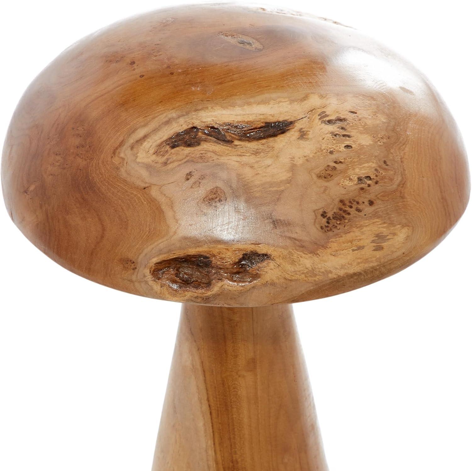 DecMode Contemporary Brown Wood Mushroom Sculpture with Golden Brown/Beige Finish, Set of 3 16", 14", 12"H