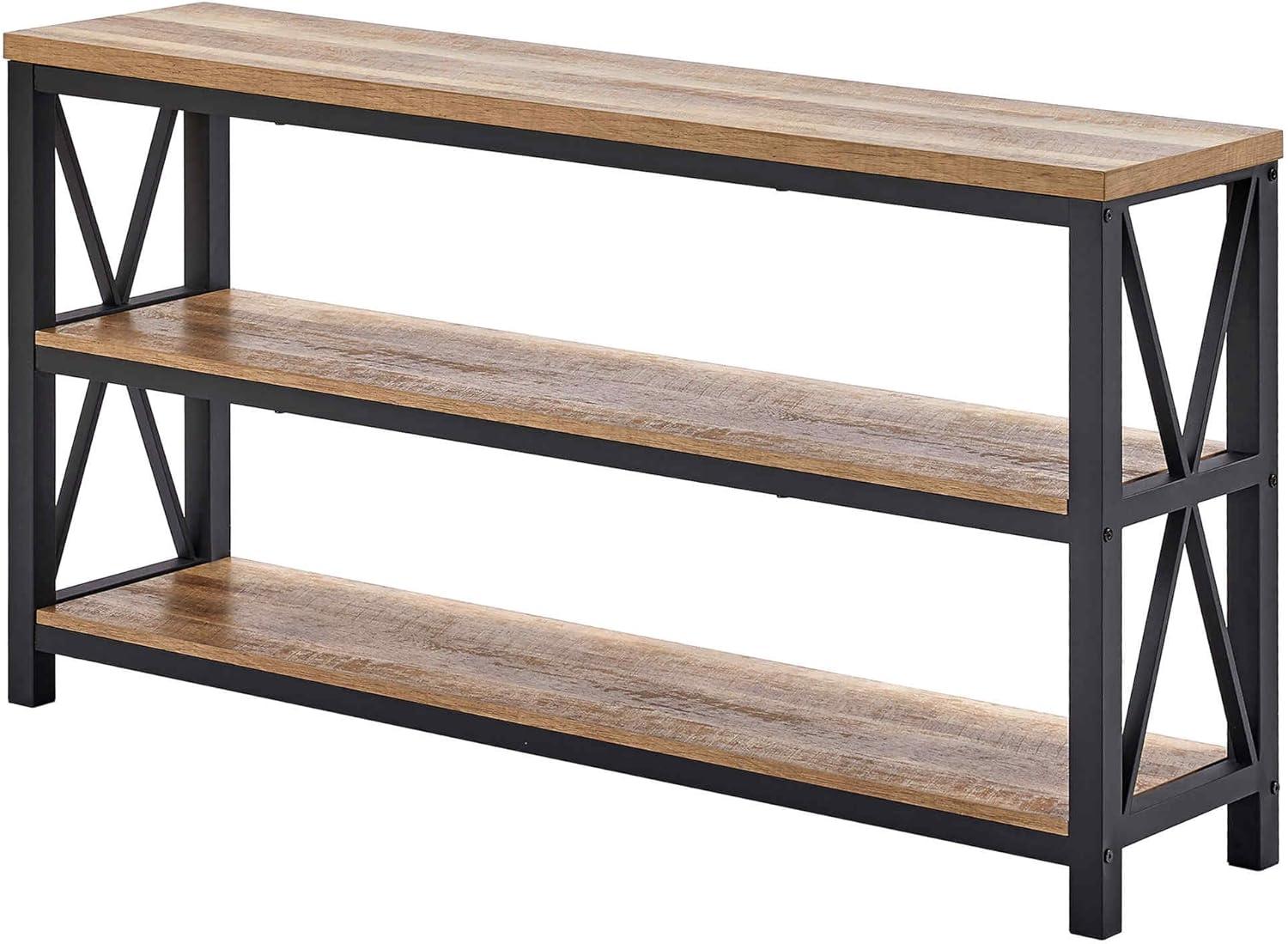 Industrial Rustic Oak Wood and Metal Console Table with Storage