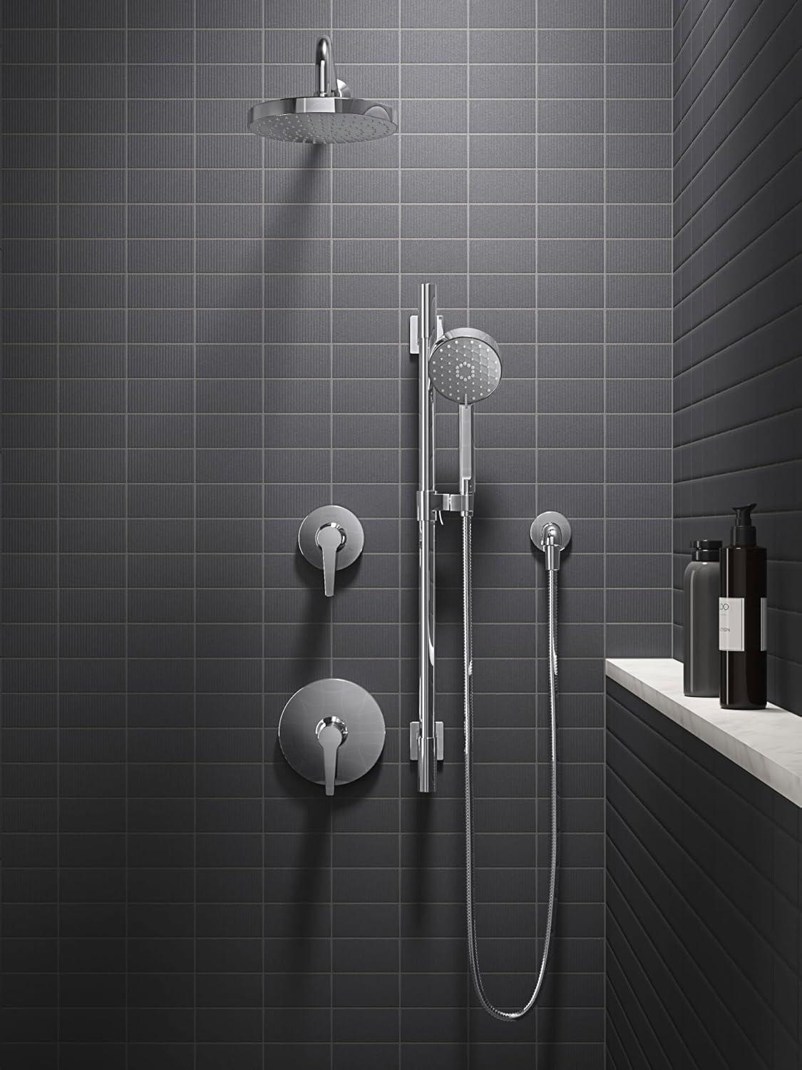 Polished Chrome Adjustable Rain Shower Kit with Slide Bar