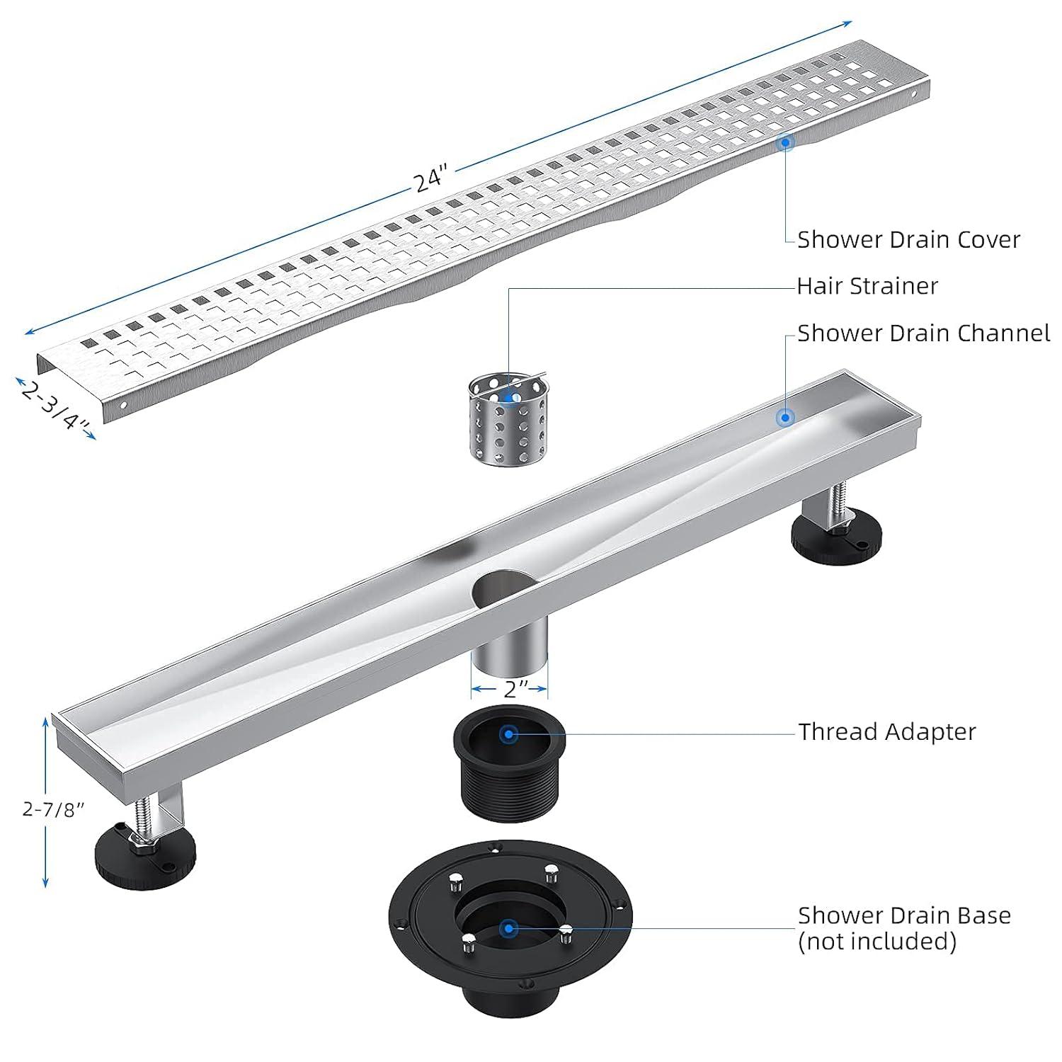 Accreate 24 Inch Linear Shower Drain, Brushed Nickel Shower Floor Drain, High Flow Shower Drain Kit with Removable Grid Cover, Hair Filter and Adjustable Leveling Feet