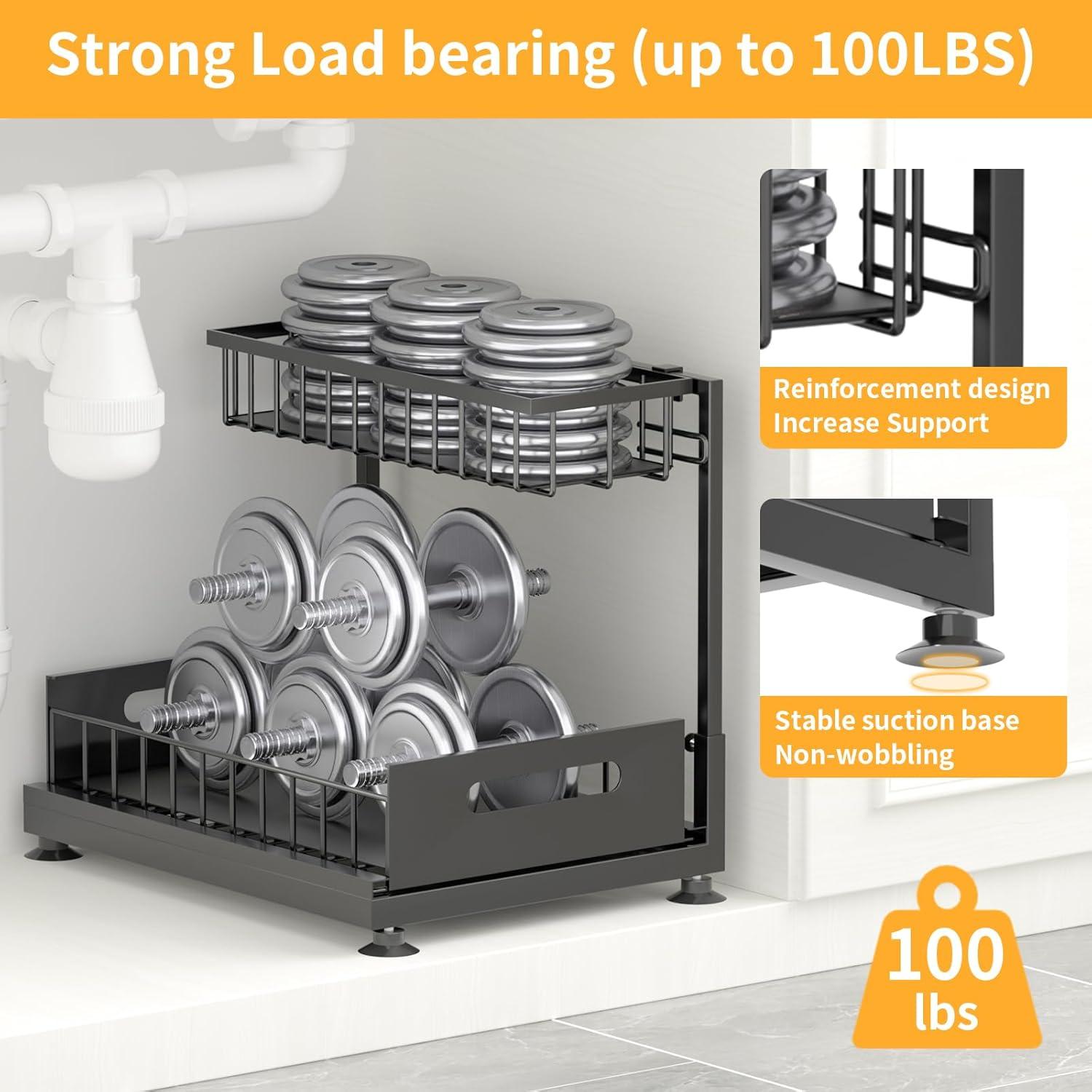 Rebrilliant Under Sink Organizer, 2 Tier Under Sink Organizers And Storage, Metal Slide Out Pull Out Cabinet Organizer ,2 Pack Sliding Drawer Organizer For Kitchen Bathroom Pantry