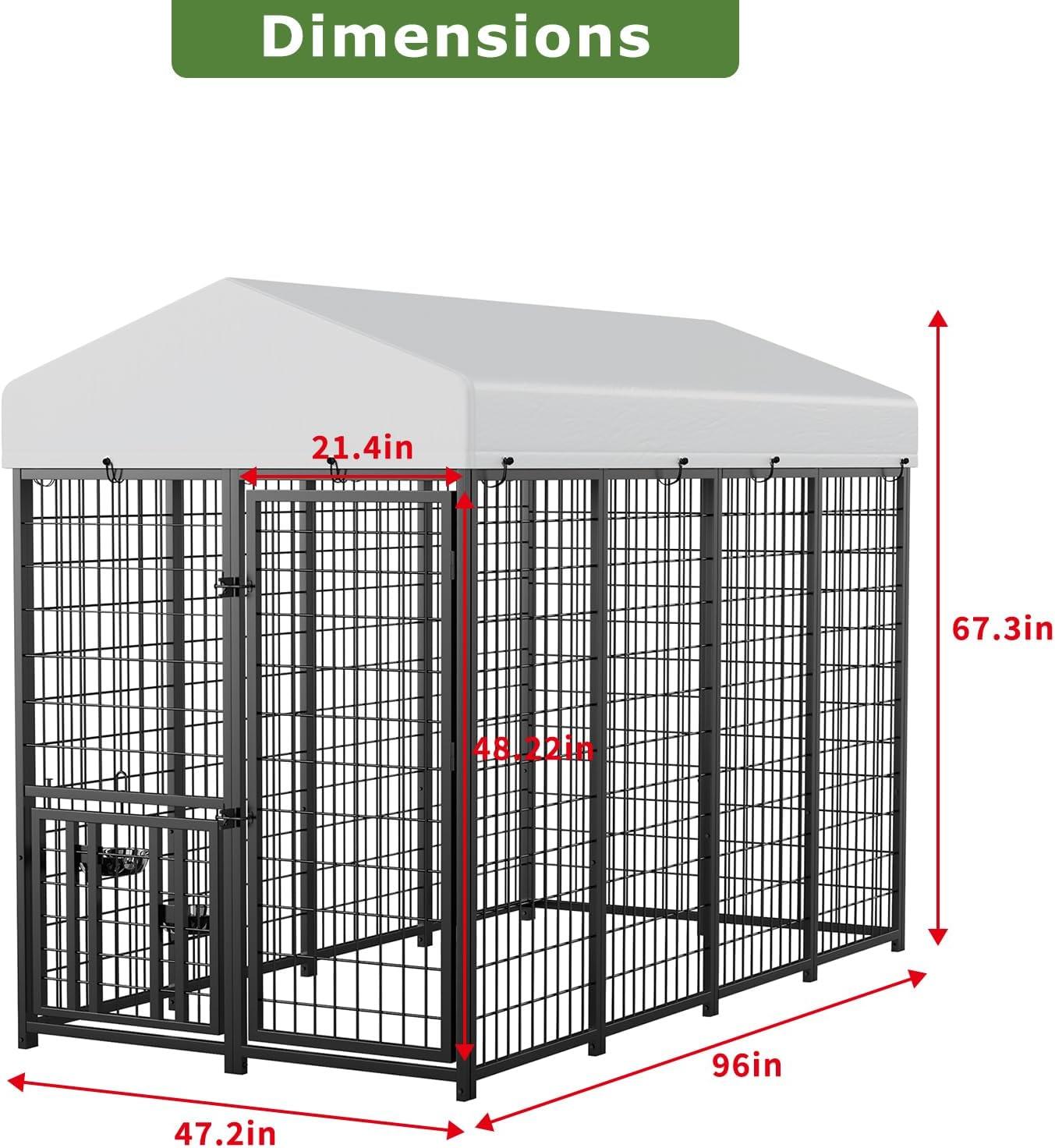 LOVMOR Large Dog Kennel Outdoor Pet Pens Dogs Run Enclosure Animal Hutch Metal Coop Fence with Rotating Bowl