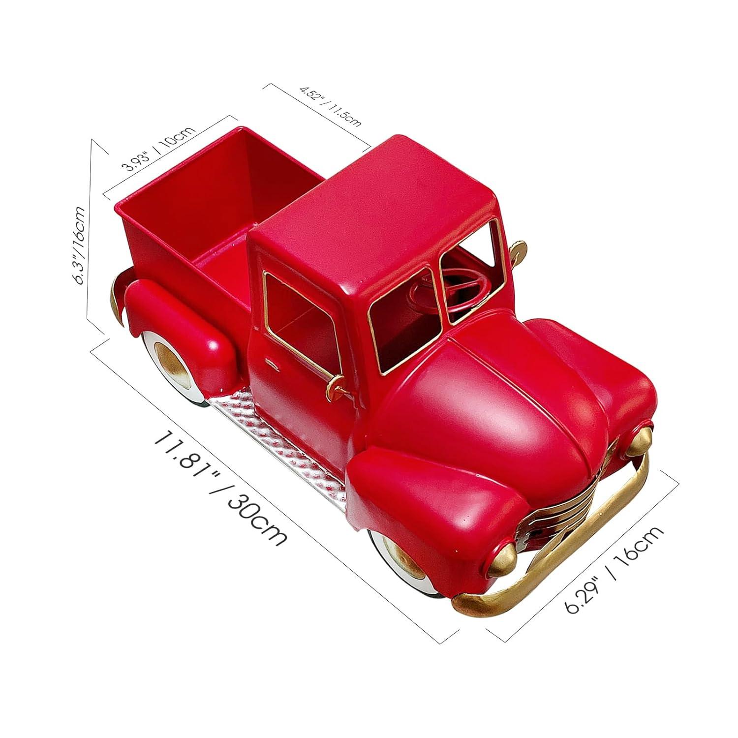 Red Vintage Metal Truck Decor, Red Christmas Truck Decor , Decorative Trucks For Your Home Kitchen, Bedroom, Office, Living Room, Bathroom, & Holiday Shelf Farmhouse Centerpiece Table Decorations