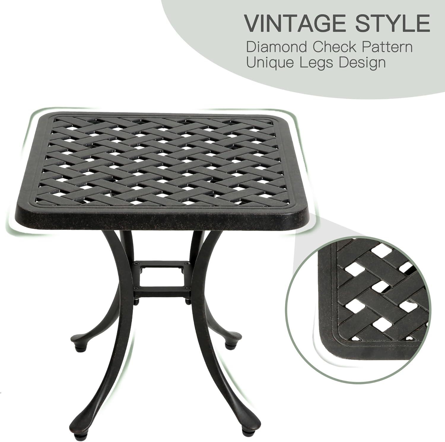 18" Outdoor Side Table, Patio End Tables Outside Cast Aluminum Anti-Rust Metal for Balcony, Backyard, Pool Side, Porch, Bronze