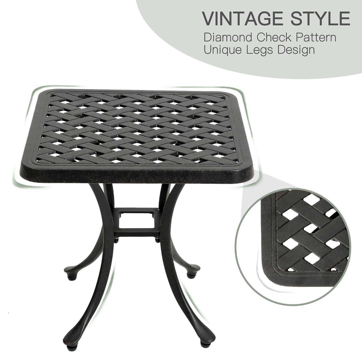 18" Outdoor Side Table, Patio End Tables Outside Cast Aluminum Anti-Rust Metal for Balcony, Backyard, Pool Side, Porch, Bronze