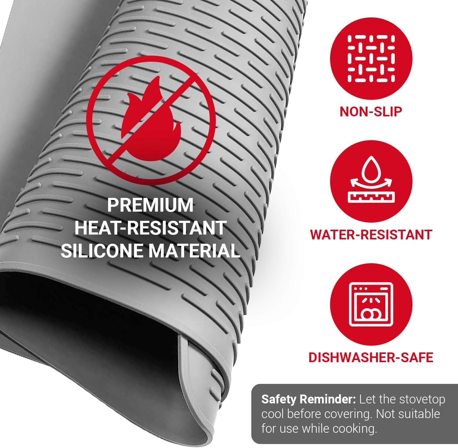 Stove Top Covers for Electric Stove by Linda's Essentials (30 x 21 Inch) - Silicone Mat for Glass Cooktop, Heat-Resistant Cover Protector, Electric Cooktop Mat with Anti-Slip Backing (Grey)