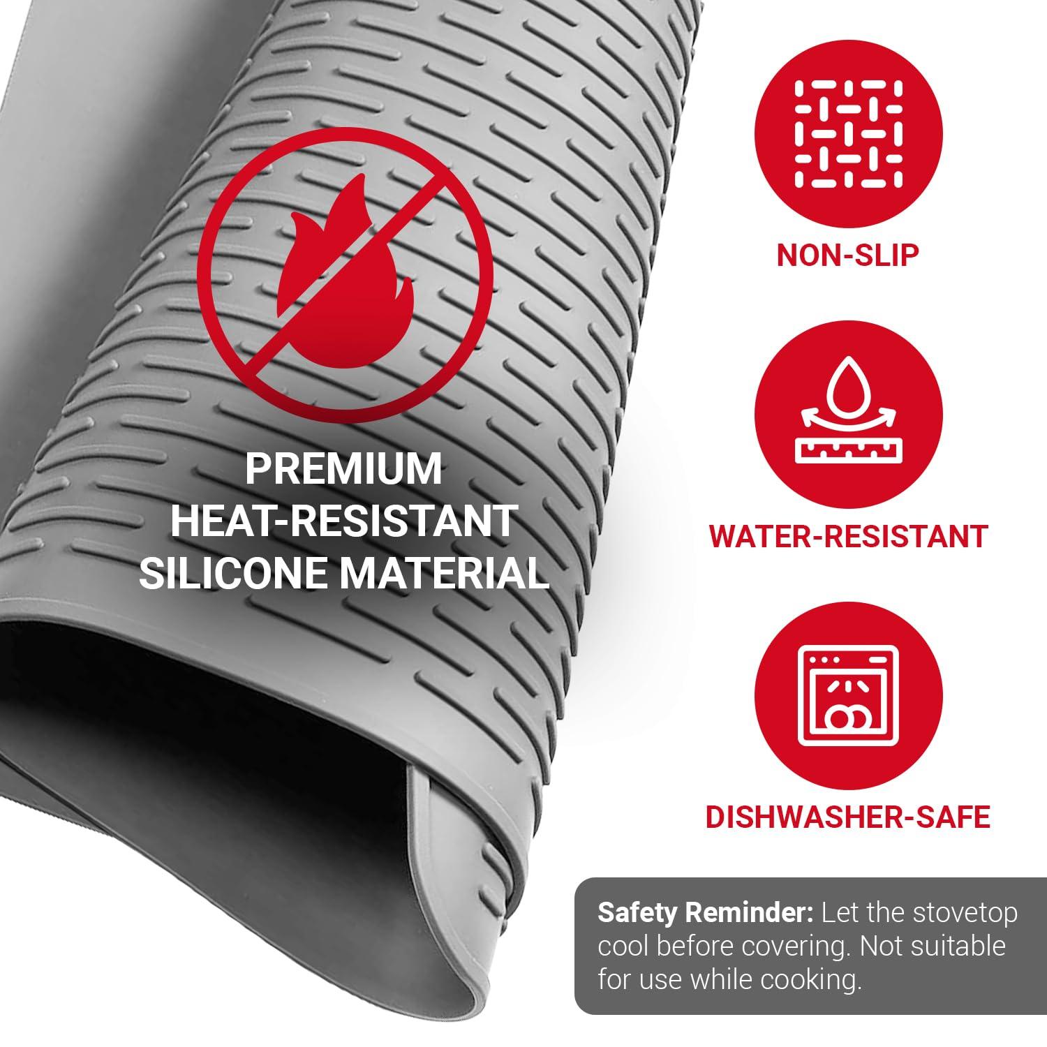 Stove Top Covers for Electric Stove by Linda's Essentials (30 x 21 Inch) - Silicone Mat for Glass Cooktop, Heat-Resistant Cover Protector, Electric Cooktop Mat with Anti-Slip Backing (Grey)