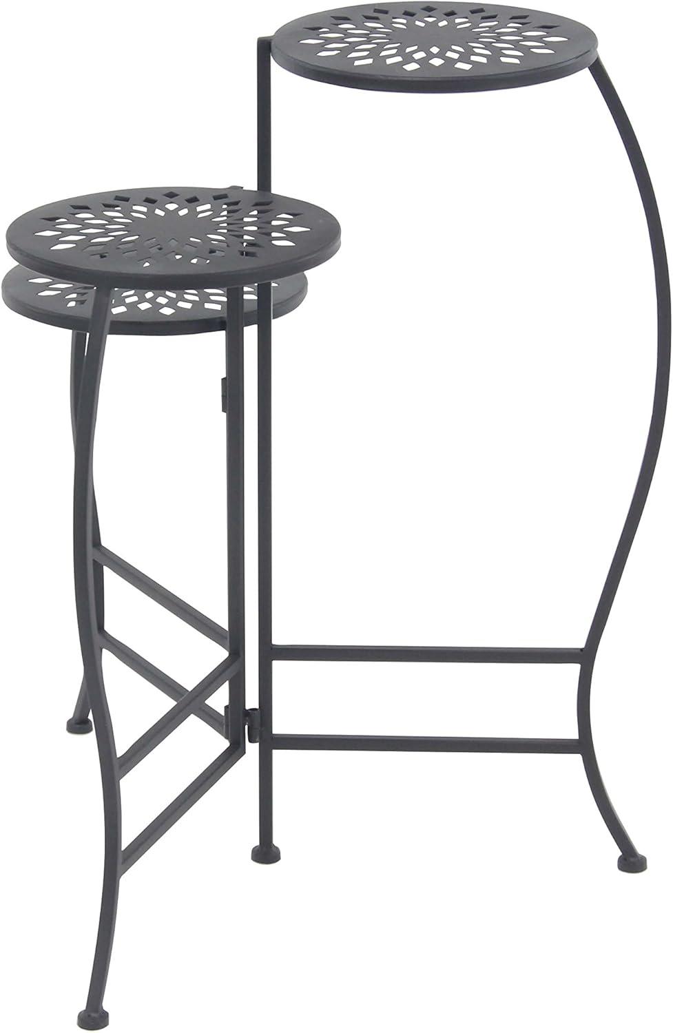 DecMode 20" x 15" x 24" 3 Tier Black Metal Indoor Outdoor Floral Plantstand