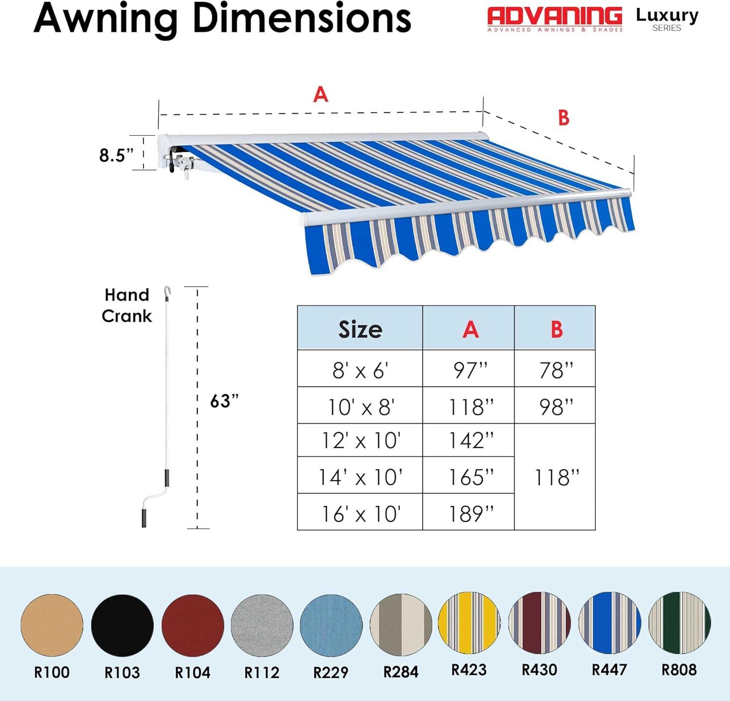 Advaning 10.5'' Fabric, Metal Cover Retractable Patio Awning