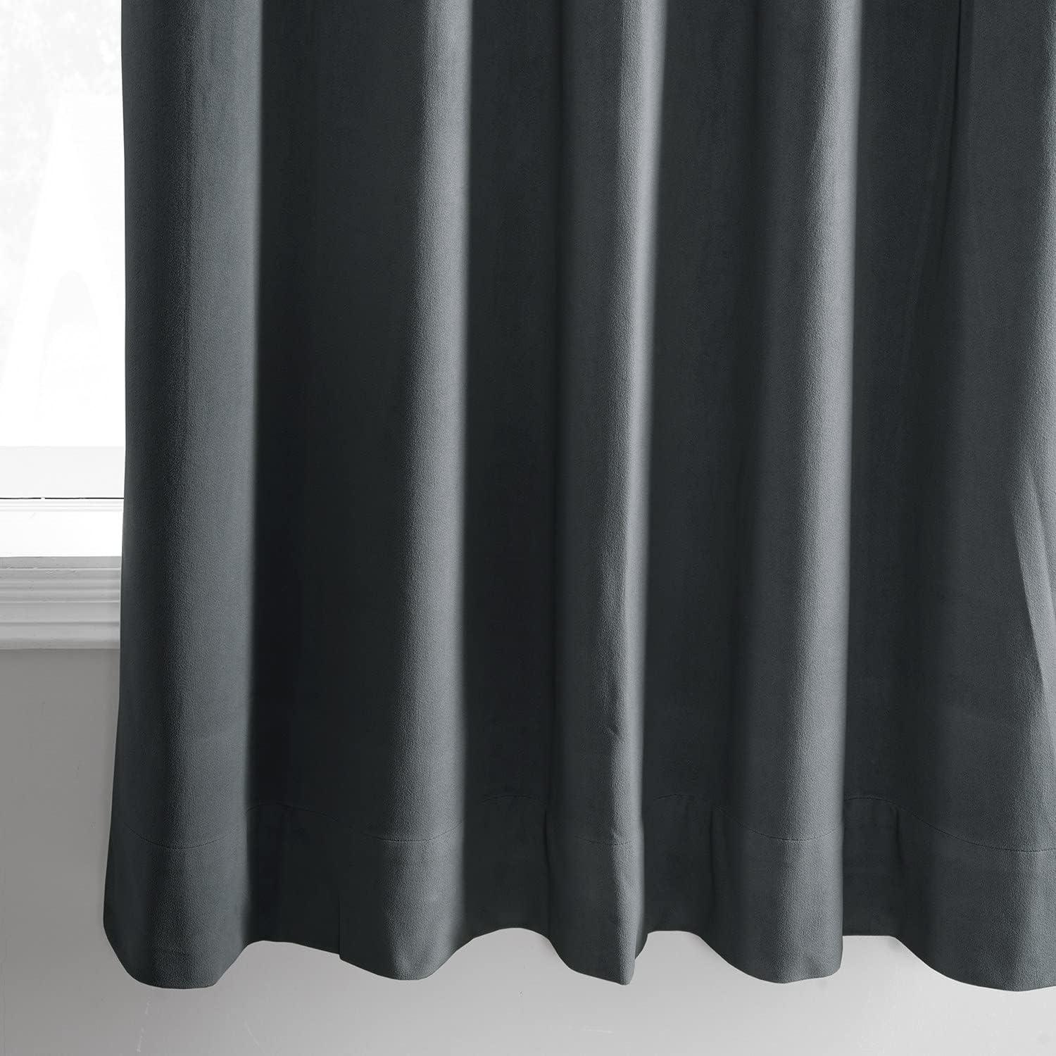 Half Price Drapes Signature Natural Grey Velvet Blackout Curtains For Bedrooms (1 Panel), 50WX 120L