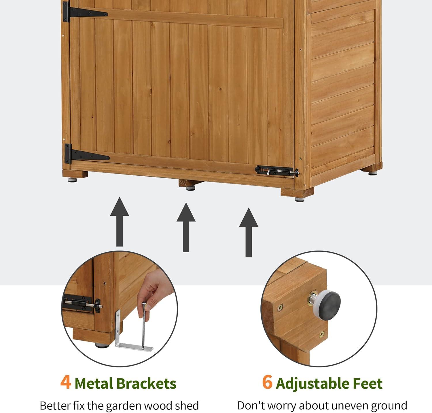 Natural Fir Wood Lockable Outdoor Storage Shed with Folding Table