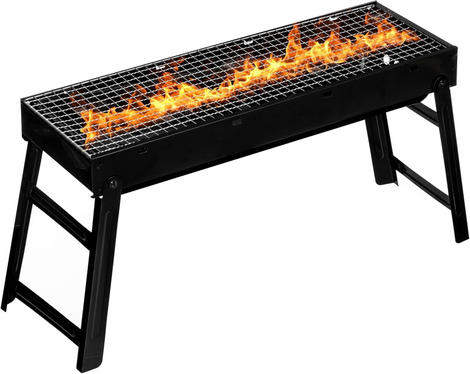 Gardenised Portable Standing Charcoal Grill Foldable Stainless Steel Bbq For Camping Backyard Tailgating Hiking Picnic Travel Beach Party Garden Gathering Poolside Cooking Skewers & Outdoor Barbecue