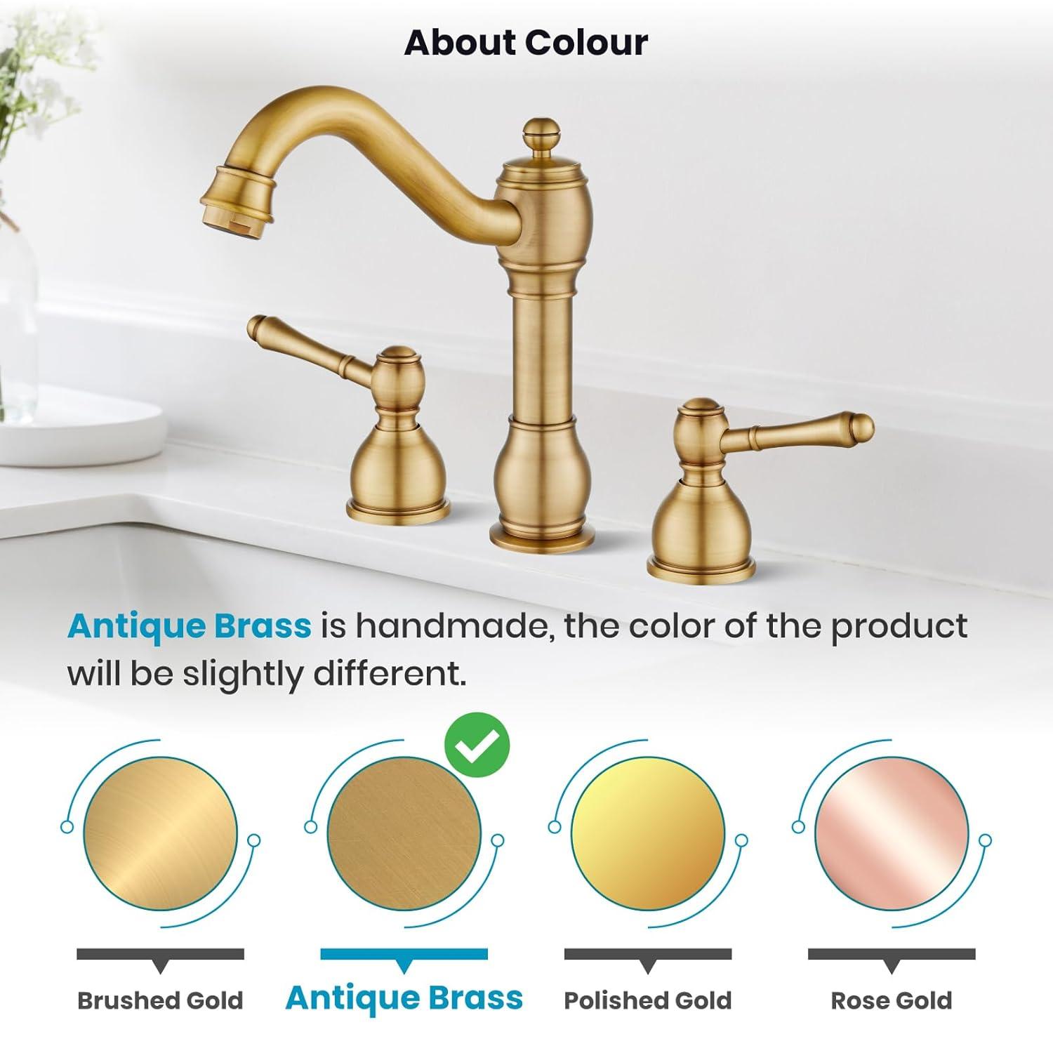 gotonovo Bathroom Faucet 3 Hole 8 Inch Widespread Bathroom Sink Faucet 2 Cross Handles Vintage Lavatory Vanity Mixer Tap with Pop Up Drain, H C Label, Antique Brass