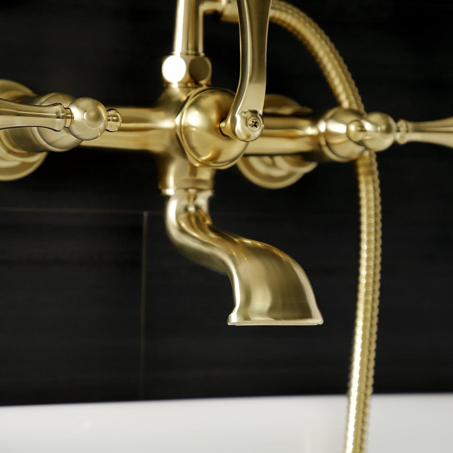 Brushed Brass Wall Mount Clawfoot Tub Faucet with Hand Shower