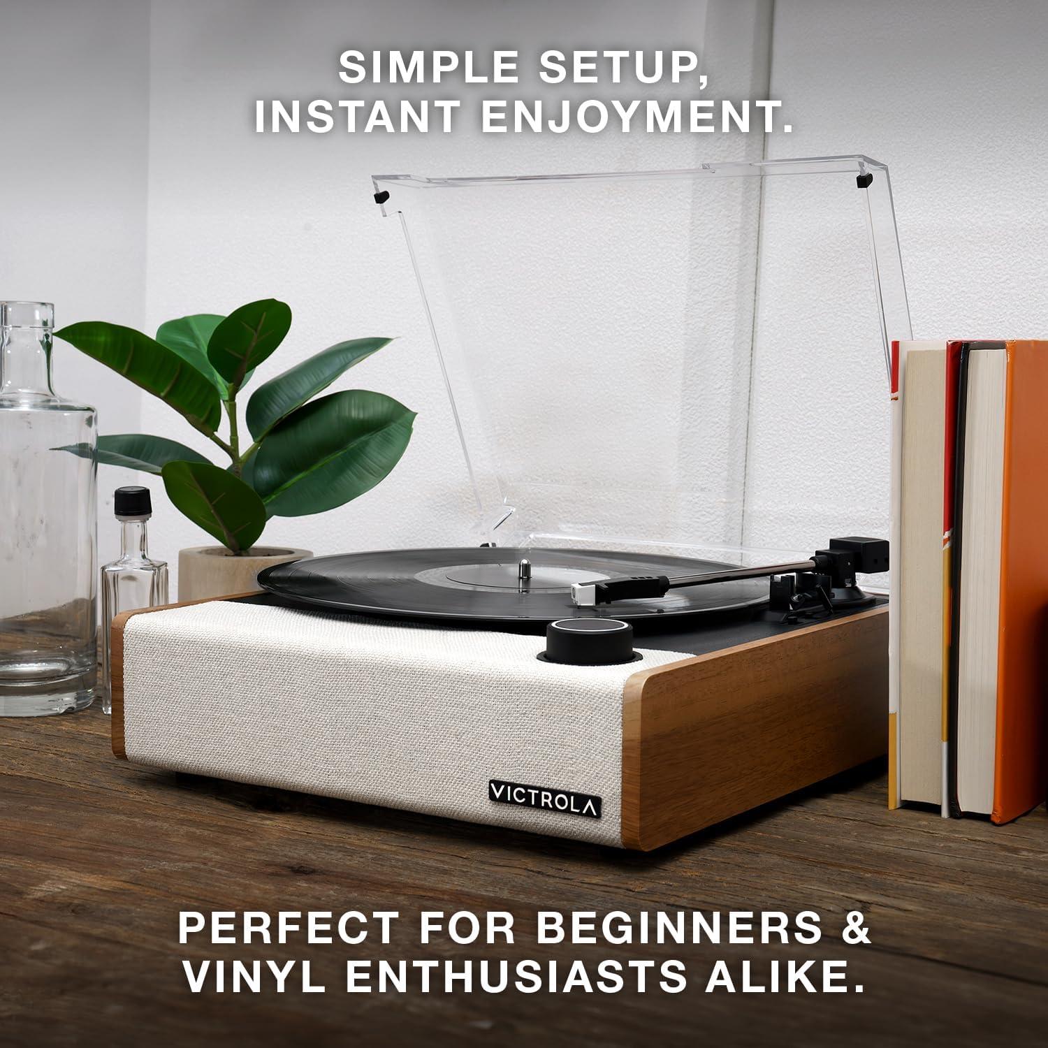Victrola Eastwood II Bluetooth Belt Drive Turntable with Speakers, Oak