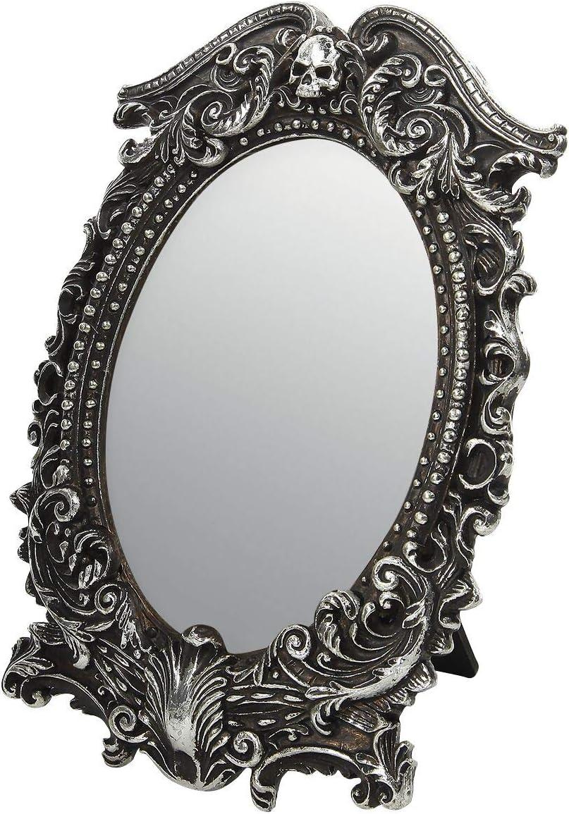 Silver Gothic Skull Oval Vanity Mirror