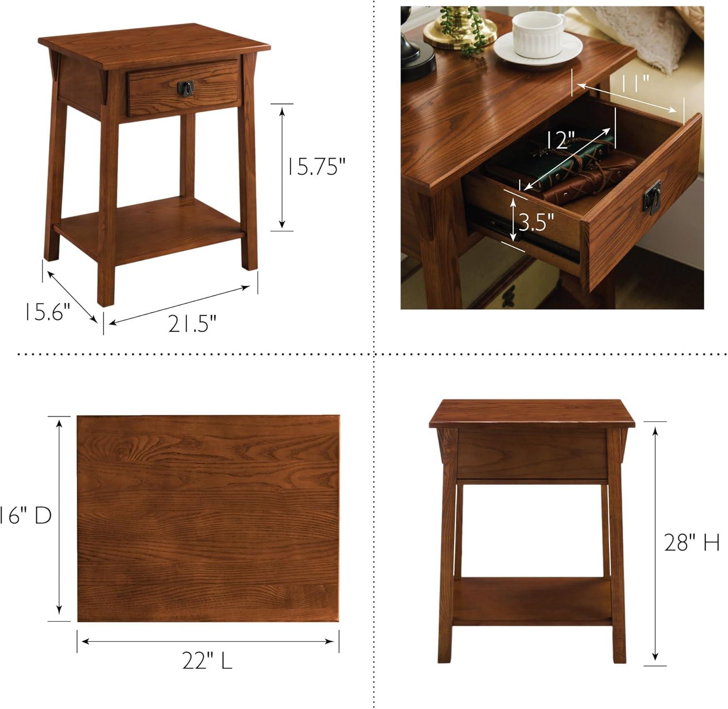 Leick Home 10032-RS Mission Round End Table with Drawer, Made with Solid Wood, Side Table for Living Room, Bedroom, and Office, Slate Black Finish