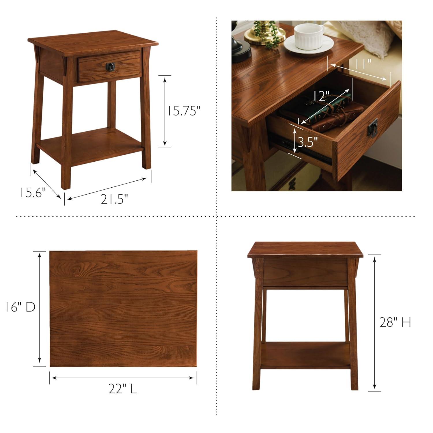 Leick Home 10032-RS Mission Round End Table with Drawer, Made with Solid Wood, Side Table for Living Room, Bedroom, and Office, Slate Black Finish