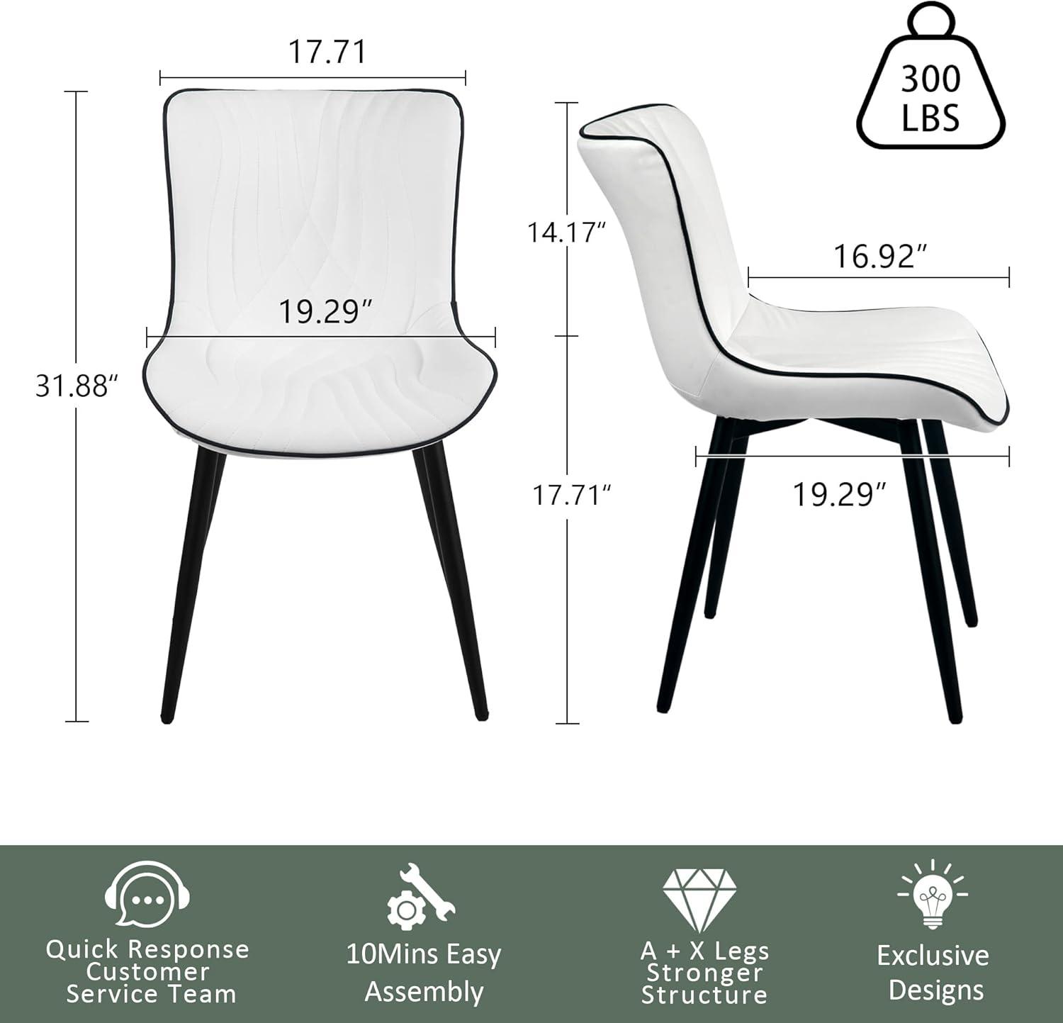 Modern Upholstered Leather Armless Dining Chairs Set of 2 White