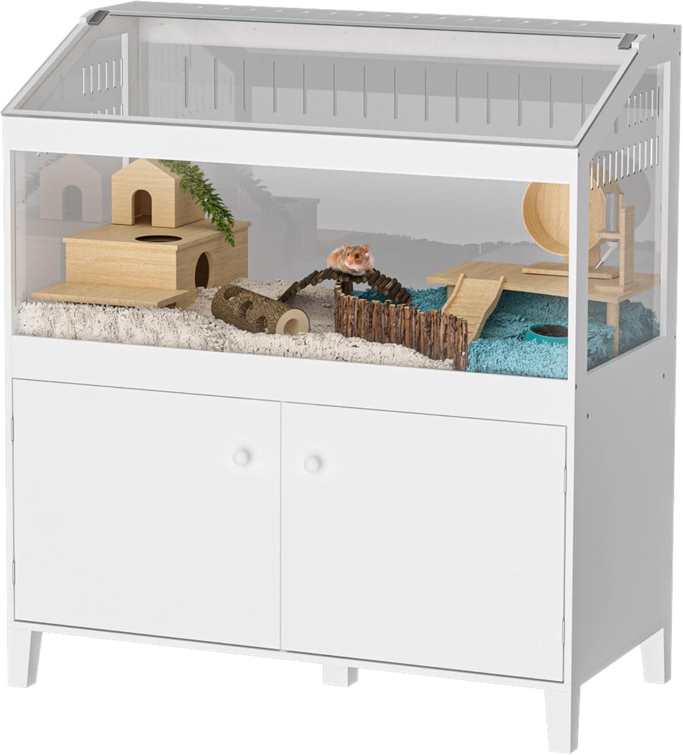 GDLF Hamster Cage with Storage Cabinet Small Animal, Large Habitat for Hedgehog Gerbil & Rat 39.5"x19.7"x43.7"