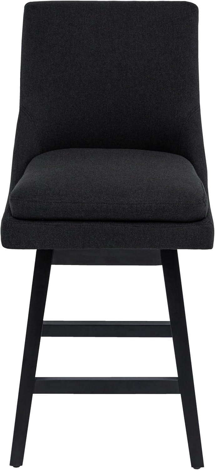 CHITA 26 inch Upholstered Swivel Fabric Counter Bar Stools with Back & Wood Legs Set of 2,Faux Leather in Navy Blue