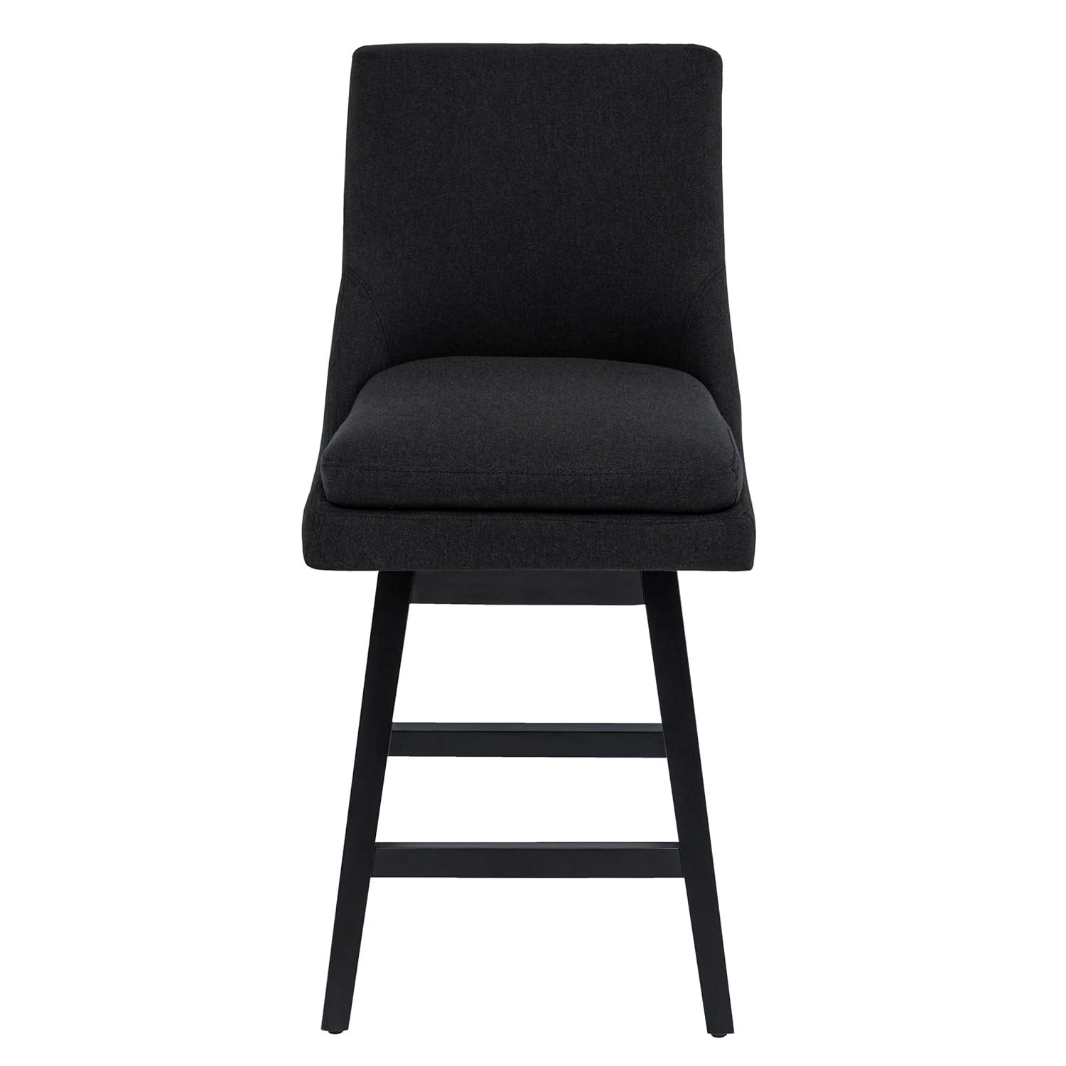 CHITA 26 inch Upholstered Swivel Fabric Counter Bar Stools with Back & Wood Legs Set of 2,Faux Leather in Navy Blue