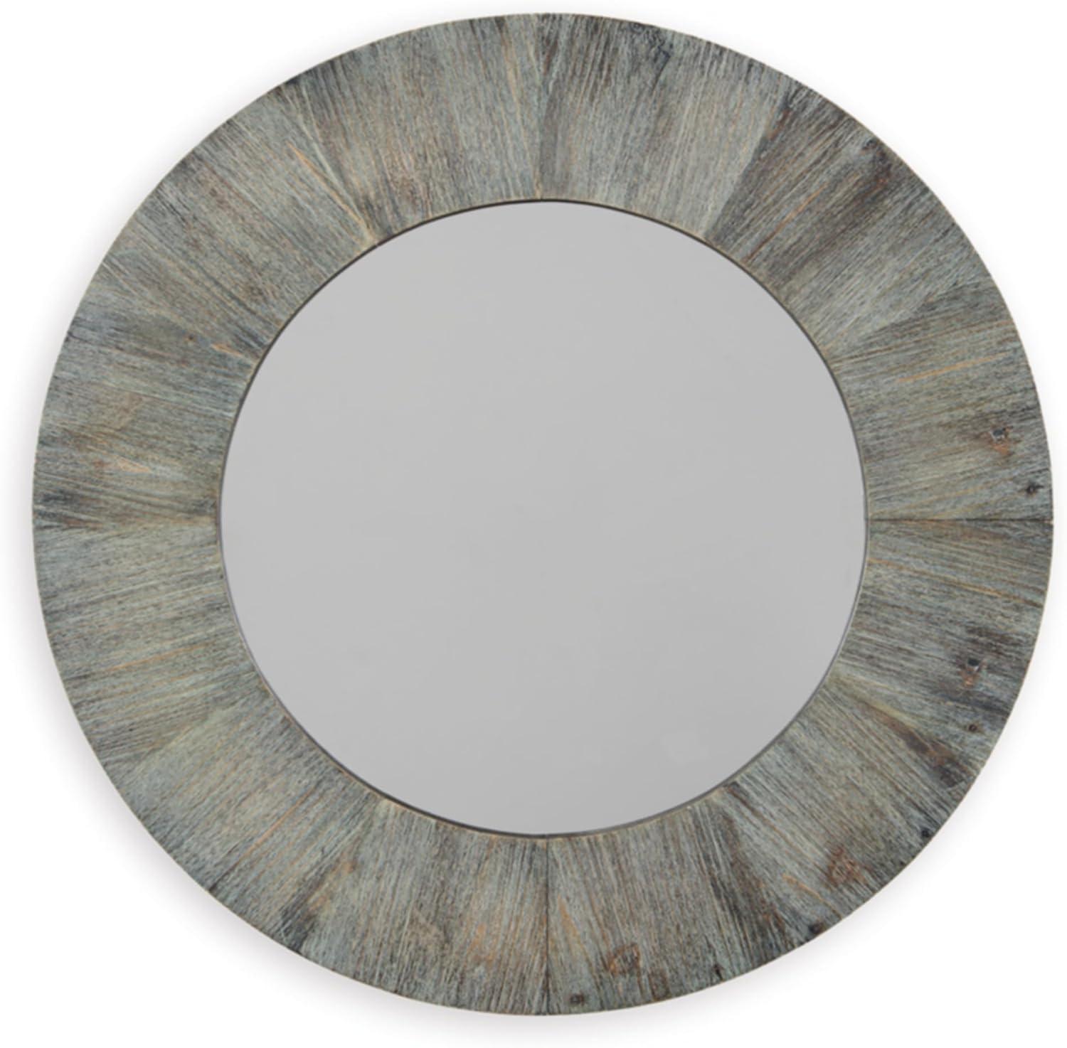 Gray Distressed Wood Round Wall-Mounted Mirror, 35.5"