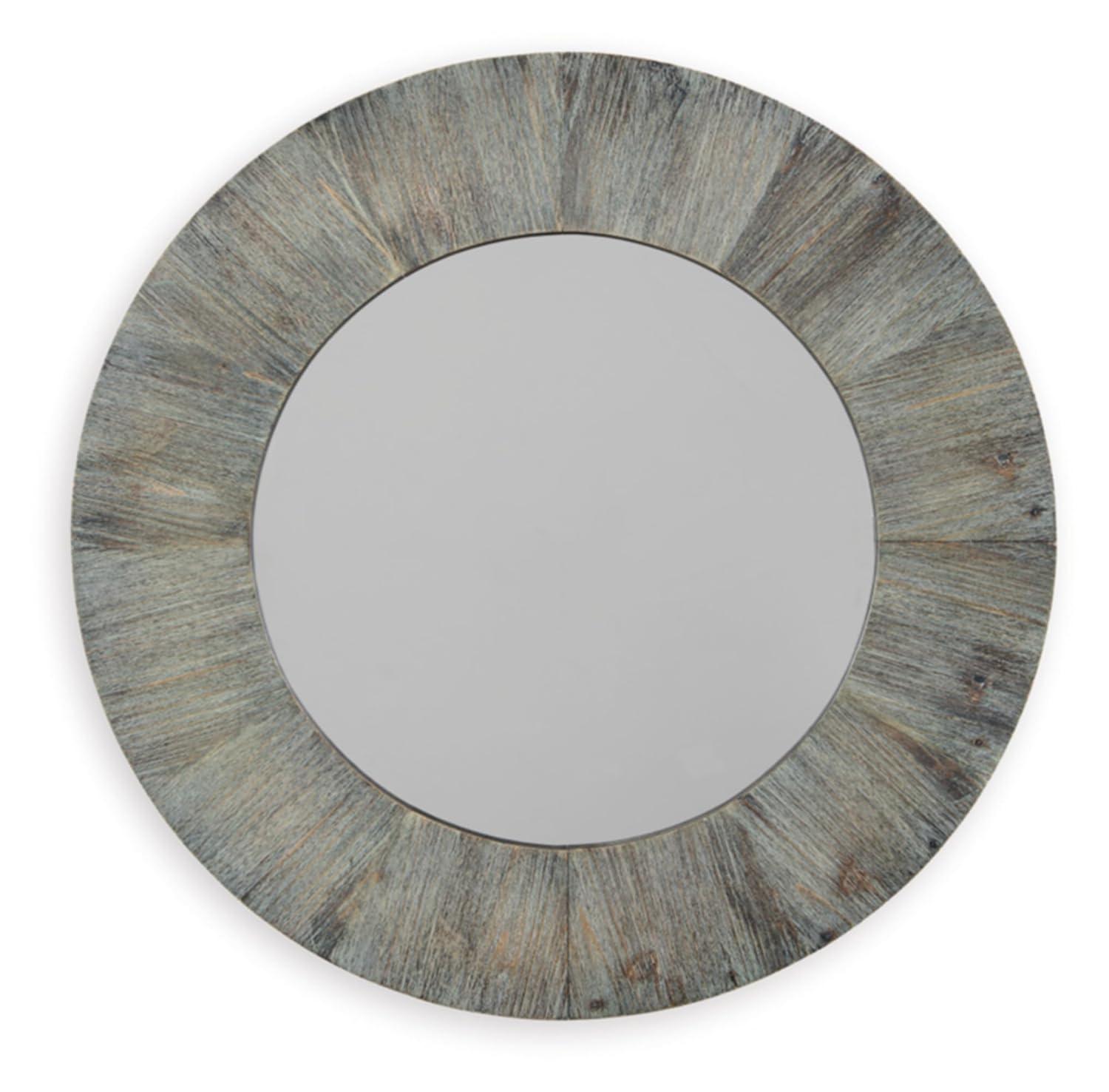 Gray Distressed Wood Round Wall-Mounted Mirror, 35.5"